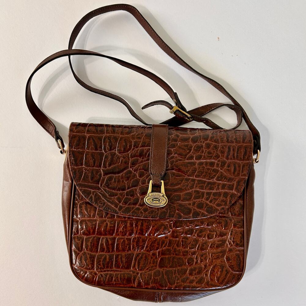 Vintage Leather Purse Etienne Aigner Brown Crocodile Embossed Shoulder Bag